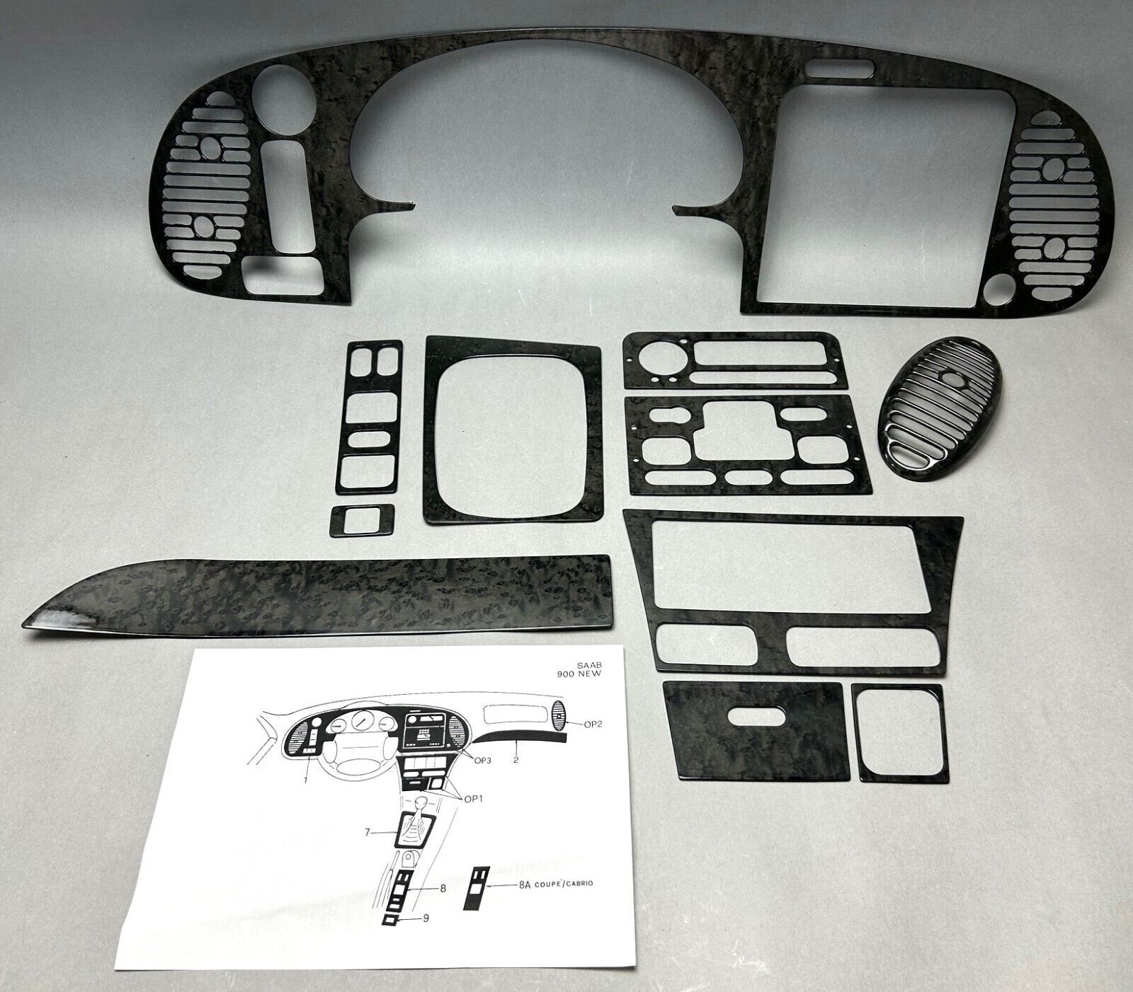 Saab 900 2 Echt Ahorn Holz Set dark birds eye maple genuine wood trim moldings